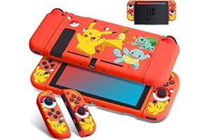 Xcitifun Protective Case Designed for Nintendo Switch, Switch Joy-Con TPU Cases for Girls Boys Kids Cartoon Cute Kawaii Character Shell Compatible with Nintendo Switch Controller Cover - Red Poke