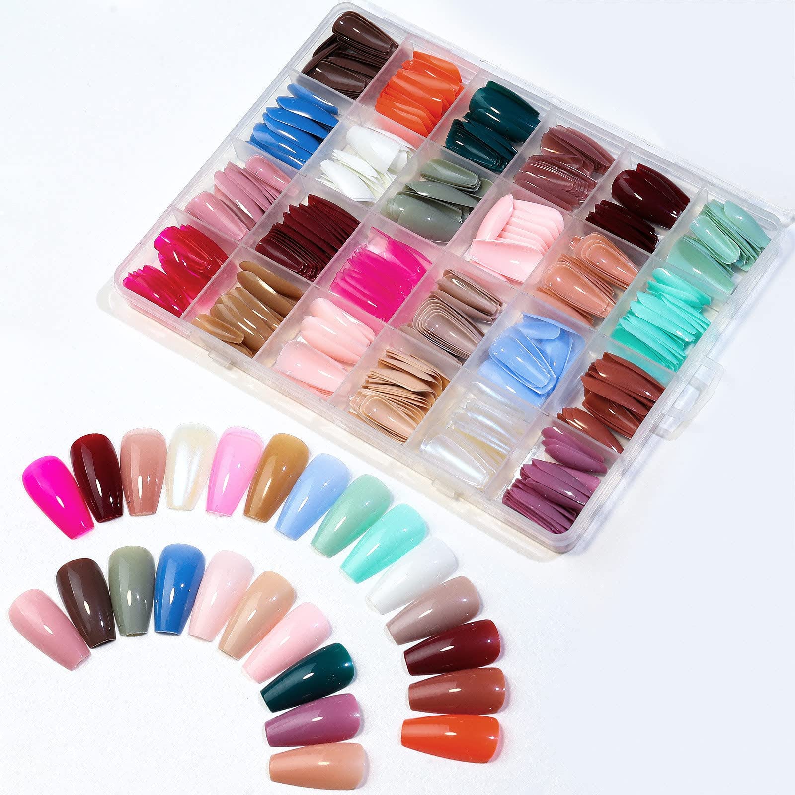 576PCS Coffin Press on Nails Medium Length 24 Solid Color Acrylic False Nails Set Short Ballerina Fake Nails Full Cover Acrylic False Nail tips for Nail Art DIY