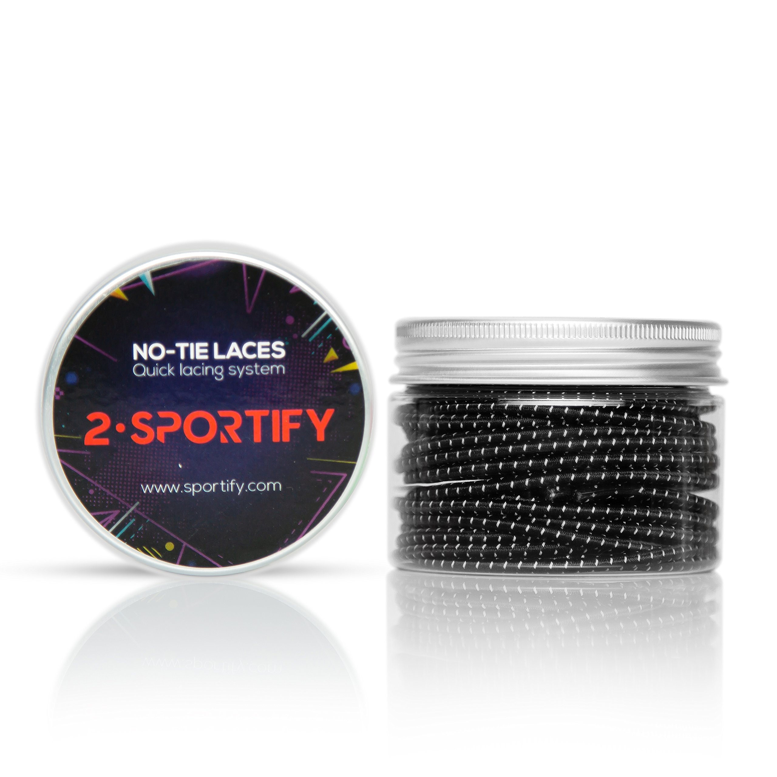 2SPORTIFY No Tie Shoelaces for Kids and Adults - Tieless Elastic Shoe lace for Sneakers with Lock - Round Shoe Laces (2 Pack) (Black-Black)