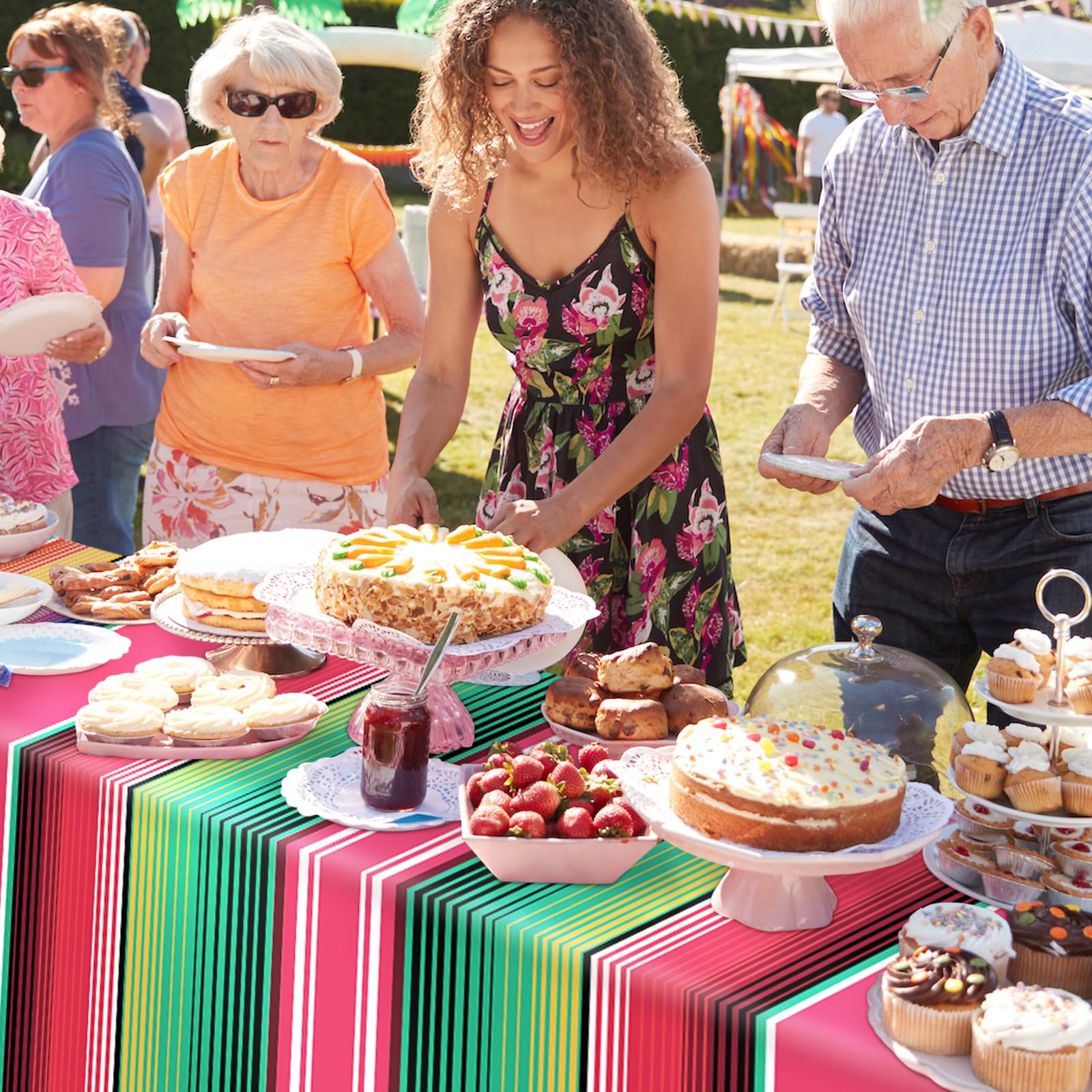 Hxezoc 3 Pack Disposable Plastic Mexican Serape Tablecloths, 54 x 108 Inch Mexican Striped Party Table Cover for Mexican Wedding Birthday Party Decorations Outdoor Indoor Party Supplies