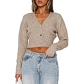 Balimtoy Cropped Cardigan Sweaters for Women Long Sleeve V Neck Knit Short Cardigan Button Up Sweater Trendy Fall Outfits