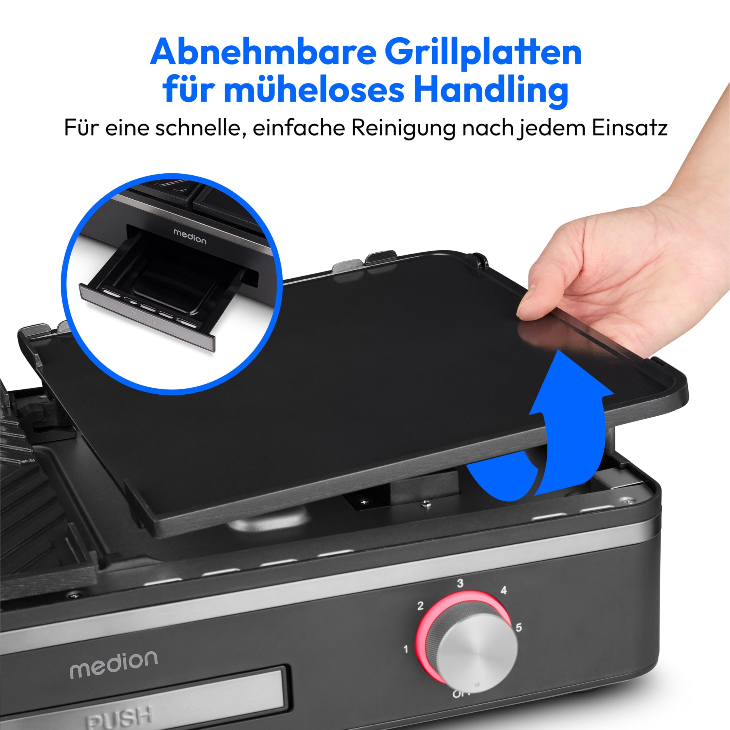 MEDION Tischgrill elektrisch mit Dual-Zonen-System (2400 Watt Elektrogrill, 2 abnehmbare Platten, individuelle Temperaturregelung, LED-Statusanzeige, IPX4-Schutz, MD12027) 6