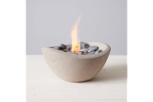 TERRA FLAME TerraFlame Wave Fire Bowl Table Top | Portable Concrete Fire Pit for Indoor and Outdoor | 1 Gel Fuel Can | Clean Burning and Smoke-Free | Protective Cork Base | StoneCast Sand Finish