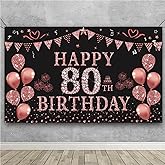 Trgowaul 80th Birthday Decorations for Women Rose Gold Birthday Backdrop Banner 5.9 X 3.6 Fts Happy 80th Birthday Party Suppiles Photography Supplies Background Happy 80th Birthday Decoration