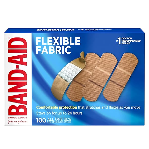 BAND-AID BRAND FLEXIBLE FABRIC STERILE ADHESIVE BANDAGES, COMFORTABLE CUSHIONED WOUND CARE & PROTECTION FOR MINOR CUTS, SCRAPES & BURNS, FIRST AID, HURT-FREE COMFORT PAD, ONE SIZE 1X3 IN, 100 COUNT
