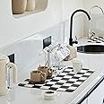Ohocut Checkered Dish Drying Mat for Kitchen Counter, Coffee Bar Station Accessories, Retro Cute Aesthetic Modern Absorbent Drainer Mat Kitchen Drying Mat Easy Clean, Black 12" x 19"
