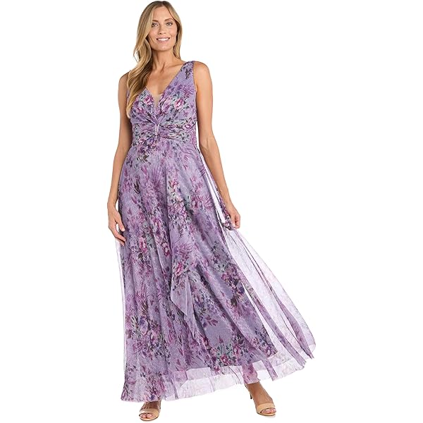 Amazon.com: R&M Richards Women's Glamorous One-Shoulder Gown | Tiered Skirt  Maxi Dress W/ 3D Flower Detail