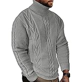 JEMLDL Men's Turtneck Pullover Sweaters Cable Knit Casual Pullover Sweater