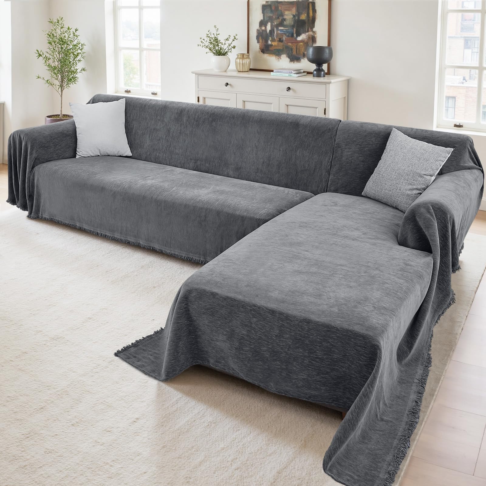 Photo 1 of Houmiggle Sectional Couch Covers, 2 Pieces Washable L Shaped Couch Covers Sofa Blanket for Dogs Pet Friendly Sectional Sofa Slipcovers Furniture Covers,71"x 118"+ 71"x 118",(XX-Large,Dark Gray)