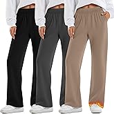 Oakgarden 3 Pack Womens Fleece Lined Sweatpants Wide Leg Warm Thermal Baggy Pants Lounge Straight Leg Sweatpants with Pockets