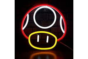 Heliwey Game LED Neon Light Sign for Game Room Decor Super Mushroom NPC Wall Decor for Bedroom, Man Cave, Party, Gaming Club Neon Wall Signs (Red)