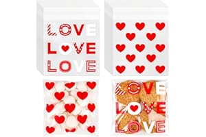 CUDICY 200pcs Cellophane Bags 5.5x5.5 Self Sealing Cookie Bags for Packaging White Cellophane Treat Bags for Gift Giving Packaging Valentines Birthday Party Favor Candy Goodie Homemade Bakery (Valentine)