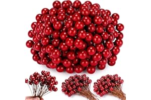 Knitgrip 500 Pcs Artificial Holly Berries, Mini 10 mm Christmas Fake Berry with Stem Berry Picks for Xmas Tree Home Decoration Wreath DIY Craft Winter Holiday Party(Burgundy,Pure)