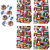 24 Pack International World Flags Decorations Gifts Bag with Stickers International Flags Wrapping Paper Party Favors Bags Around The World Party Decorations for Sports Events,Opening Sports Events Celebration