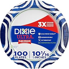 Dixie Ultra, Large Paper Plates, 10 Inch, 100 Count, 3X Stronger*, Heavy Duty, Microwave-Safe, Soak-Proof, Cut Resistant, Dis
