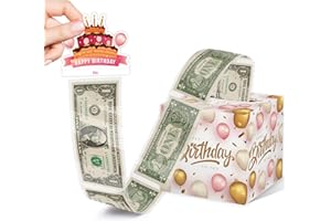 AZBUK Happy Birthday Money Box for Cash Gift Set - Included Happy Birthday Card and 35Pcs Transparent Bags, Fun Birthday Gift for Women Men, Surprise Money Box Gift with Pull, Pink