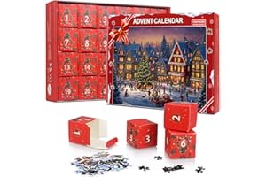 SEEYKEY Puzzle Advent Calendar 2025, 24 Days of Christmas Countdown Calendar, 1008 Pieces Jigsaw Puzzles Gifts (Red)