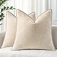 decorUhome Couch Throw Pillow Covers 18x18 Set of 2, Decorative Soft Neutral Chenille Pillow Covers with Elegant Design for Sofa Bed Living Room Home Decor, Beige