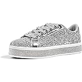 LUCKY STEP Women's Platform Glitter Sneakers | Sparkly Bling Shiny Dressy Bedazzled Wedding Bridal Fashion Walking Shoes