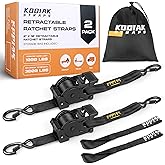 Retractable Ratchet Straps 2" x 10ft, 3,000lb Break Strength, Heavy Duty Easy Release Tie Down for Trucks, Trailers, Motorcycles, ATVs, Secure Cargo KODIAK STRAPS (Black, 2Pack)
