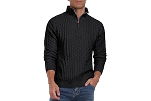 Askdeer Men's Quarter-Zip Sweater Waffle Mock Turtleneck Pullover Sweater Casual Soft Knit Polo Sweater