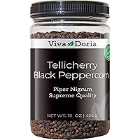 Viva Doria Tellicherry Black Peppercorn, Steam Sterilized Whole Black Pepper, 16 Ounce, For Grinder Refills