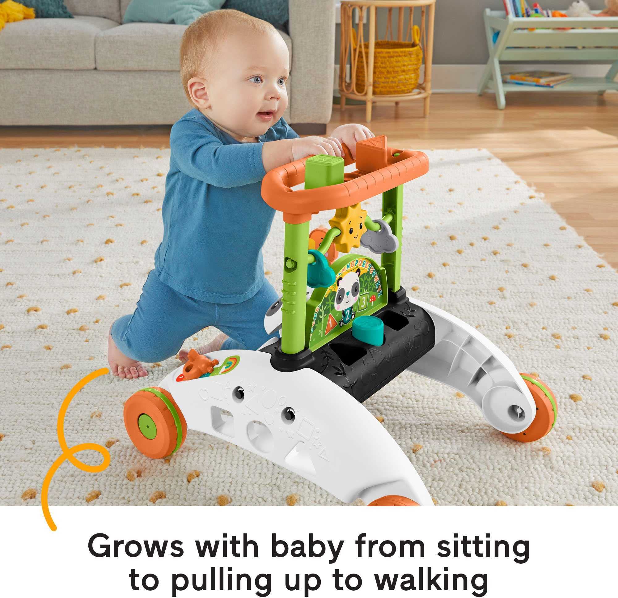 Fisher-Price Baby Push Toy 2-Sided Steady Speed Panda Walker Musical Learning Activity with 3 Blocks for Infants Ages 6+ Months