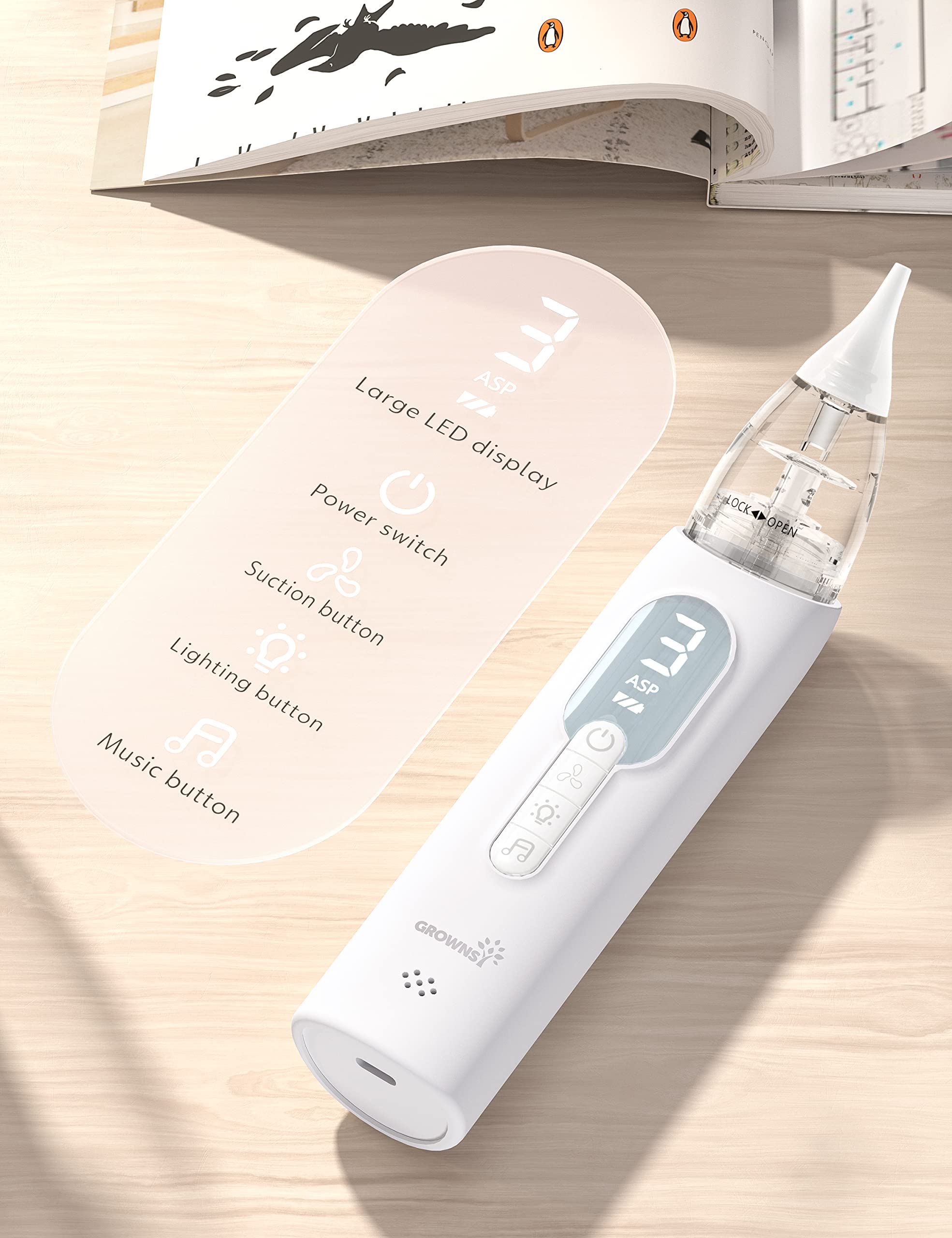 GROWNSY Upgrade Nasal Aspirator for Baby, Rechargeable Baby Nose Sucker, Electric Nose Suction for Baby