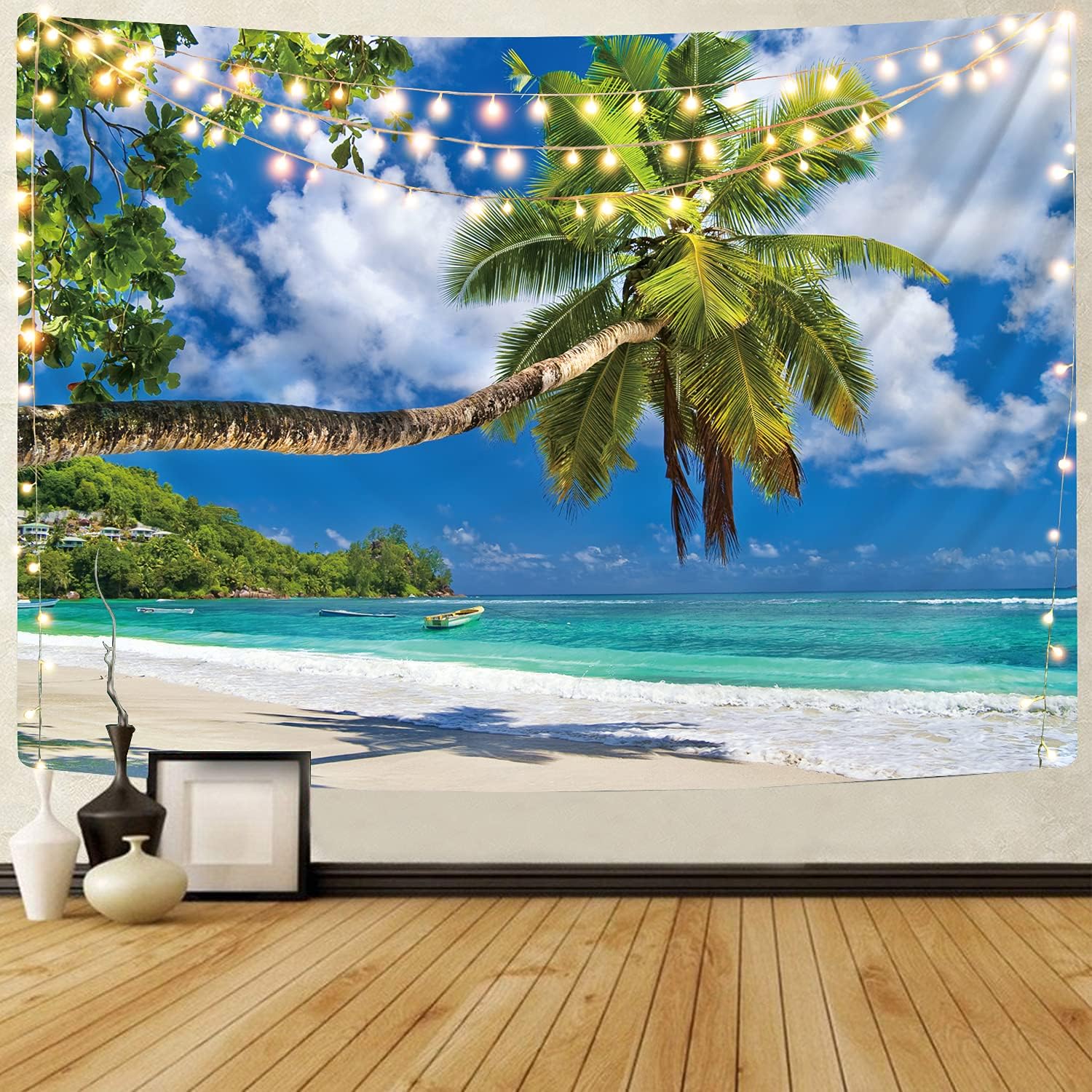 KYKU Beach Tapestry Wall Hanging Large and Small Ocean Tapestry for Bedroom Hawaii Coconut Tree Tropical Nature Poster Seaside Landscape Scenery Decor Living Room (59.1