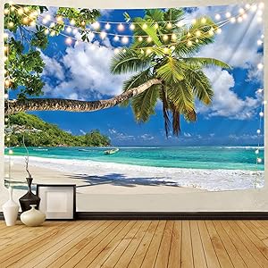 KYKU Beach Tapestry Wall Hanging Large and Small Ocean Tapestry for Bedroom Hawaii Coconut Tree Tropical Nature Poster Seaside Landscape Scenery Decor Living Room (59.1