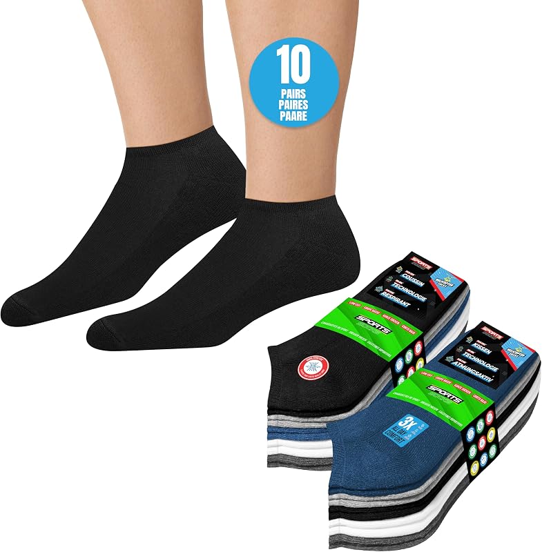 10 Pares Calcetines Tobilleros Mujer Hombre Verano Calcetines Cortos Bajos, paquete de 10 (EU 43-46, Multicolor)