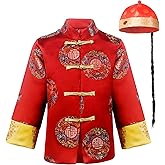 Boys Chinese Lunar New Year Jacket for Kids Dragon Tang Suit With Hat Asian Traditional Festival Costume 3-10years