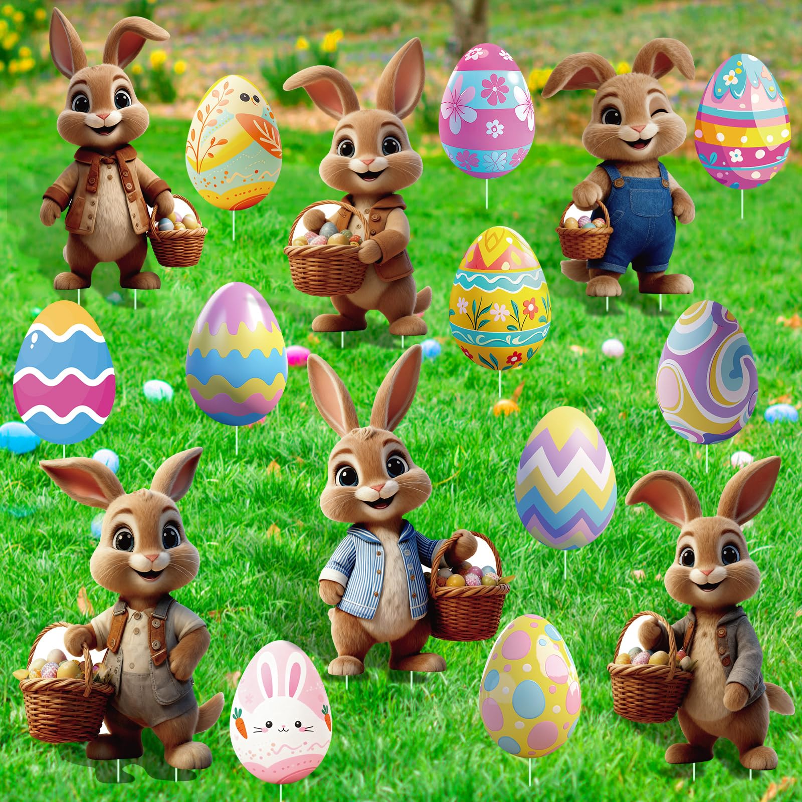 View 1 of 16PCS Easter Bunny Decorations Outdoor, Bunny and Eggs Yard Signs with Stakes,Waterproof Lawn Signs Easter Decor for Gdrden Spring Home outdoor
