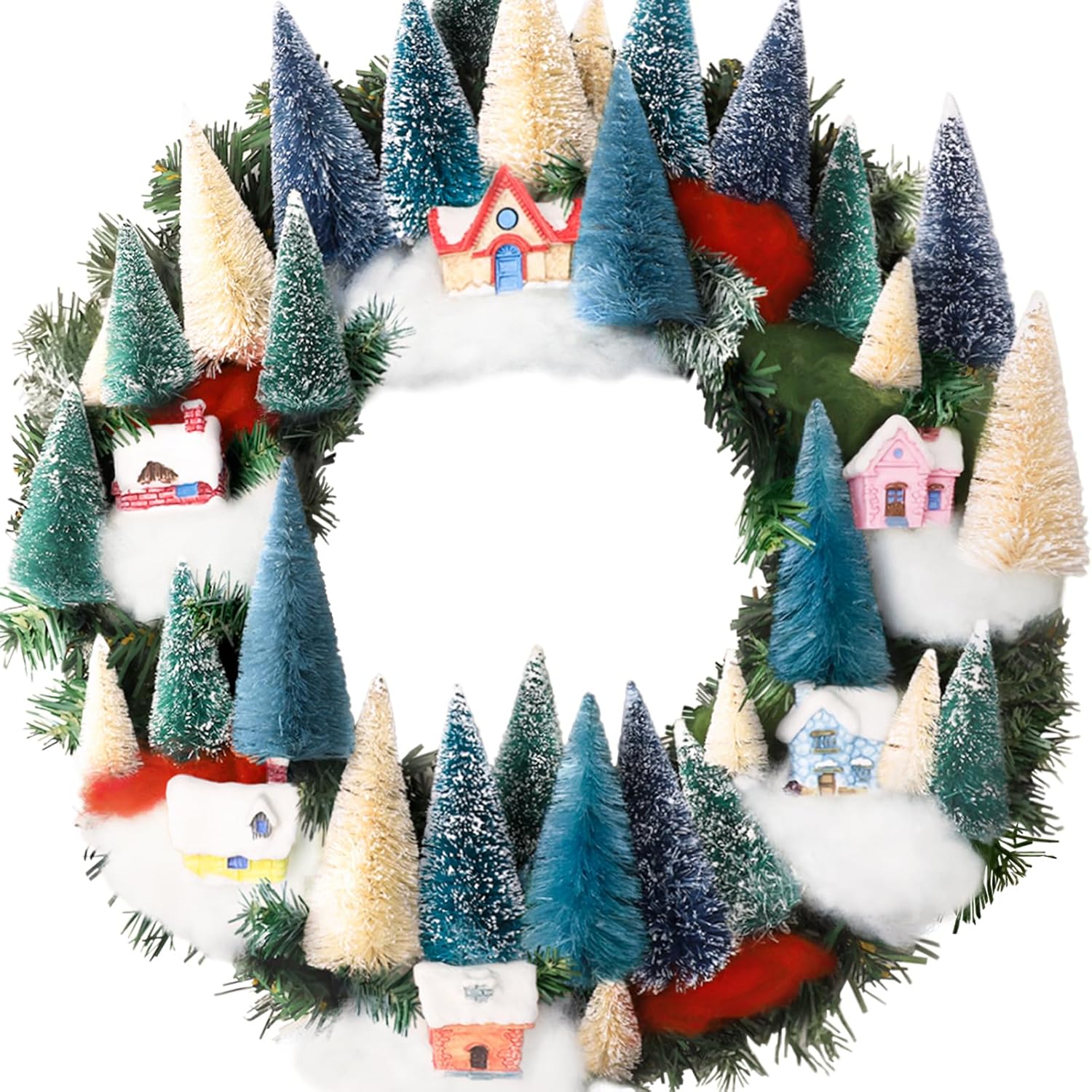 Wreaths, Garlands & Swags - Christmas Decorations - Christmas Wreaths for Front Door - 16 Inch Xmas Village Wreath - Holiday Decor for Home Wall Window Indoor Outdoor Outside Winter