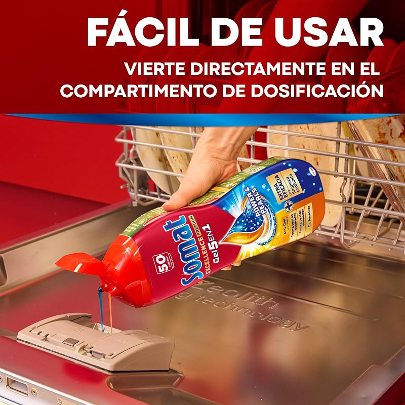 Somat excellence gel frescor anti-odor (70 lavagens), detergente desengordurante para lavar louça, líquido para lavar louça automático engarrafado, saboneteira com vinagre