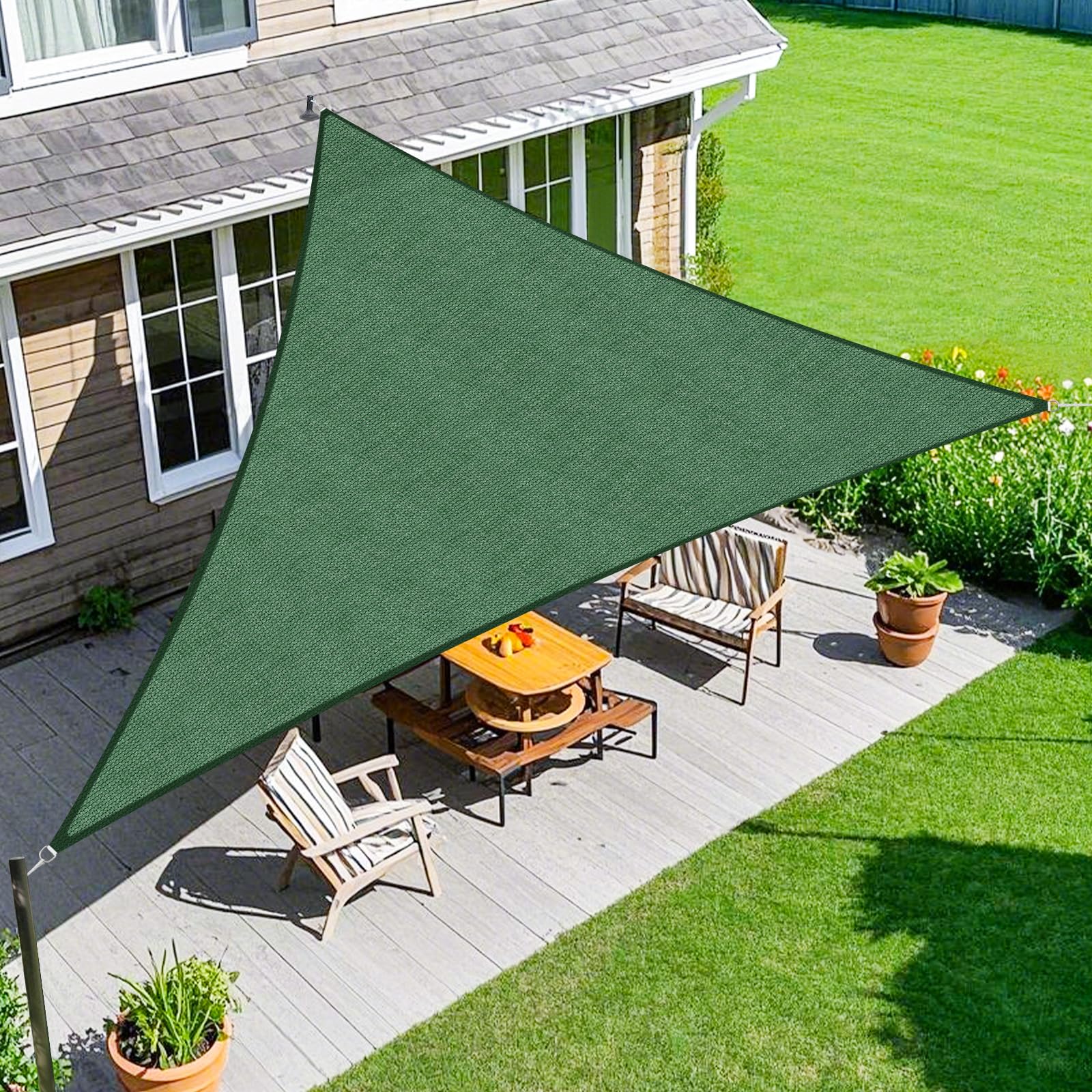 Amagenix Sun Shade Sail 12'X12'X12' Curved Edge Outdoor Shade Canopy Dark Green Breathable 95% UV Block Shade Cloth for Patio Garden Backyard (We Make Custom Size) Image