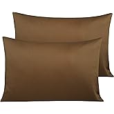 NTBAY Egyptian Cotton Queen Pillowcases - Set of 2, 500 Thread Count Cotton Pillowcases - Soft and Breathable Envelope Closure Pillow Cases - 20x30 Pillow Covers for Bed, Brown