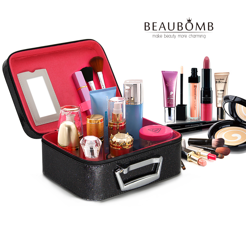 BEAUBOMB Black Makeup Case Glitter Travel Makeup Case Cute Cosmetic Bag