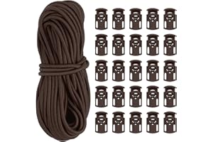 PATIKIL 10 Yard Elastic Bungee Cord & Single Hole Cord Lock, 25 Pack Plastic Oval Spring Toggle Stopper for Paracord Drawstri