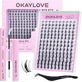 OKAYLOVE Manga Lash Clusters Kit with Spikes, LIRA 8-18mm DIY Cluster Eyelash Extensions Kit, 140pcs CC Curl Clear Band Individual Lashes with Lash Bond and Seal, Remover, Lash Tweezers