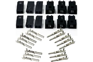 Molex (2-Pin ) Black Male & Female Receptacle Plug, w/Terminal sockets w/18-24 AWG Standard .062" Pins, Pitch 3.68mm ( Pack of 6 Set)