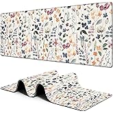 Large Gaming Mouse Pad for Desk Watercolor Flowers Big Desk Mat Extended Mousepad with Stitched Edge and Non-Slip Base Long Computer Keyboard Mouse Mat for Home Office Work, 11.8 x 31.5 Inch