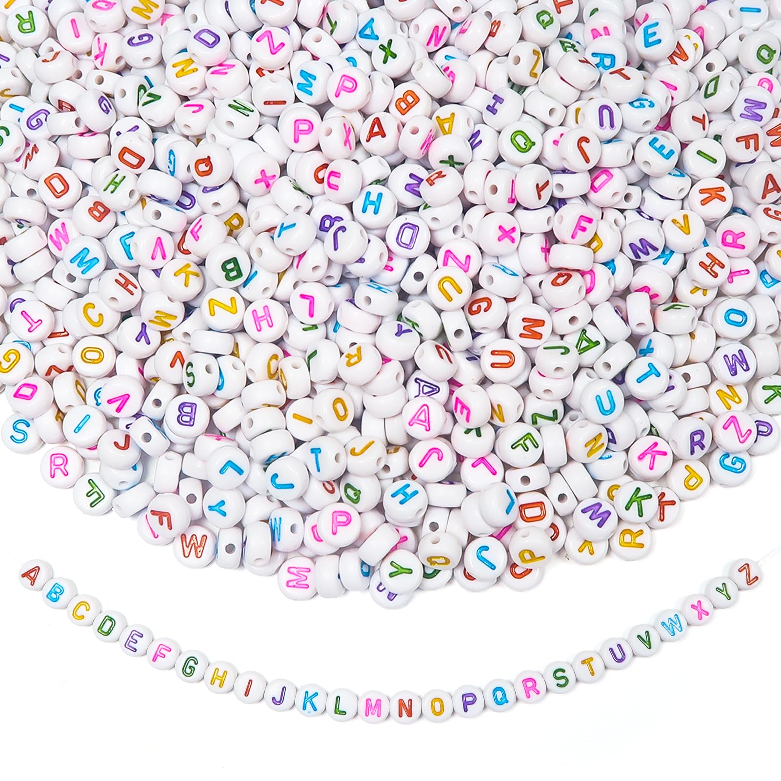 TOAOB 1000pcs Letter Beads Round White Acrylic Alphabet Beads with Multicolor Letter A to Z 7mm for Friendship Bracelets DIY Necklace Jewellery Making Key Chains