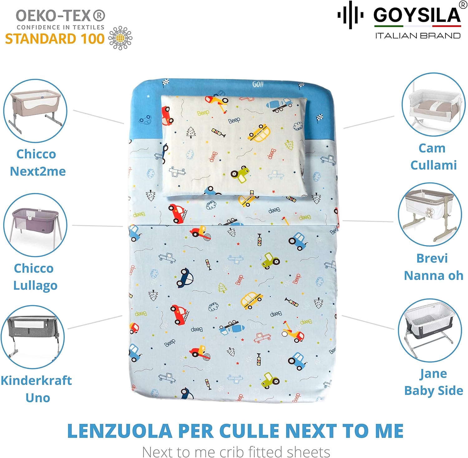 GOYSILA Next to Me Baby Crib Sheets 4 Pieces 100% Cotton Oeko-Tex Certified Hypoallergenic Breathable.Compatible Nexttome Cosleeping Cot Next2Me Babylo Cozee Lullago Mattress 50x83 - Image 3
