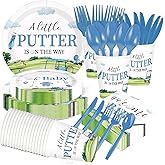 168Pcs Golf Baby Shower Party Supplies A Little Putter is on The Way Plates and Napkins Disposable Green Blue Golf Theme Tableware Set for Baby Shower Birthday Gender Reveal Party Decorations Serve 24