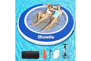 ZIZIELLA Inflatable Floating Water Hammock, 8ft/10ft Round Floating Ring for Adults Kids with Mesh, 6 inch Thick Floating Platform River Floats Dock for Pool Ocean Lake Beach