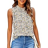 SimpleFun Womens Tank Tops Ruffle High Neck Pleated Summer Blouses Floral Sleeveless Shirt