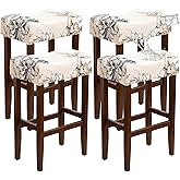 EVOLLER Waterproof Bar Stool Cushion Covers Rectangle Set of 4 Printed Stretchable Backless Barstool Slipcovers 18x14inch Washable