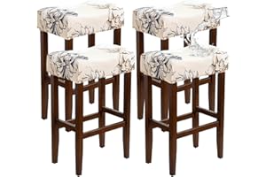 EVOLLER Waterproof Bar Stool Cushion Covers Rectangle Set of 4 Printed Stretchable Backless Barstool Slipcovers 18x14inch Washable