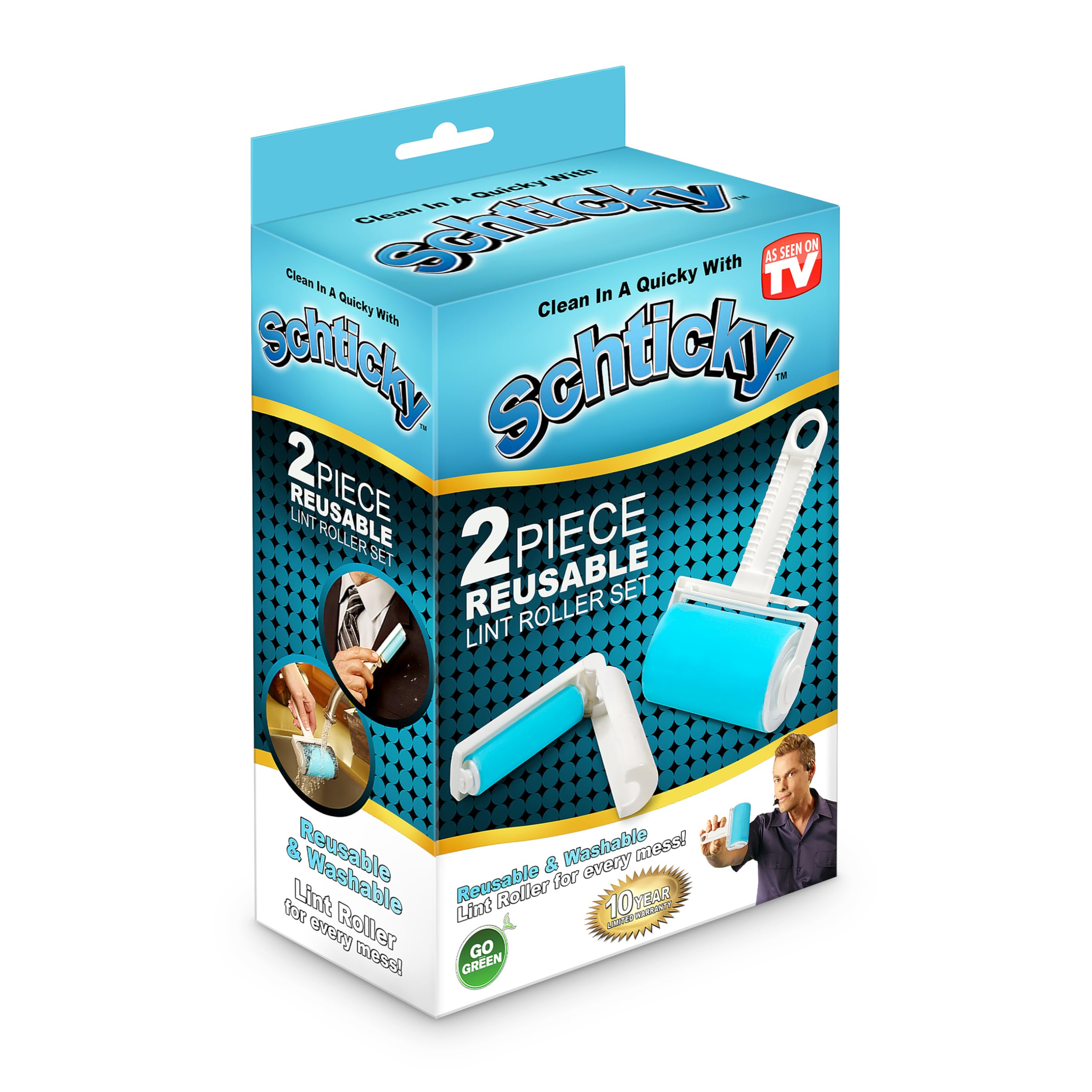 Schticky Lint Roller Set - Reusable & Washable Lint Roller Cleaner for Clothes Sofa Furniture Car Cat Dog Hair - Clean in a Quickly with Schticky (2 Piece) (2 Piece)